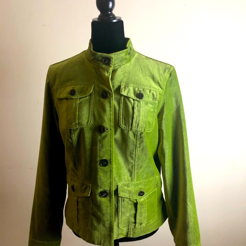 COVINGTON chartreuse green velvet jacket.